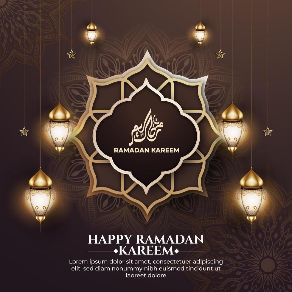 realistisch Ramadan Hintergrund mit islamisch Muster, Laterne, zum Banner, Gruß Karte vektor