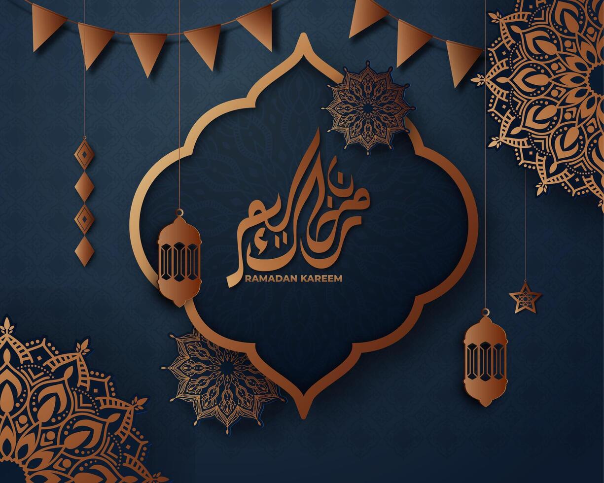realistisk ramadan bakgrund med islamic mönster, mandala, lykta. för baner, hälsning kort vektor