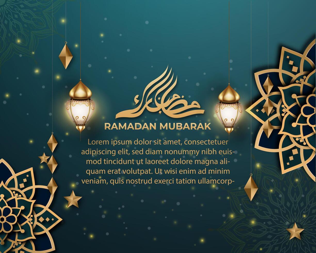 realistisch Ramadan Hintergrund mit, Laterne, Mandala. zum Banner, Gruß Karte vektor