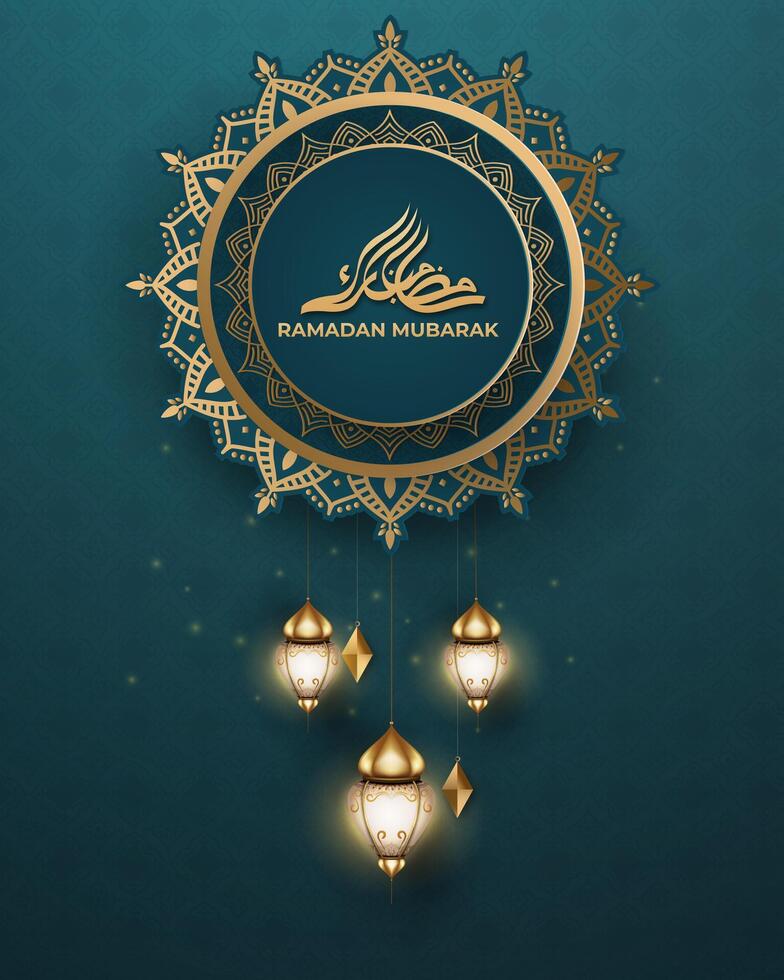 realistisch Ramadan Hintergrund mit, Laterne, Mandala. zum Banner, Gruß Karte vektor