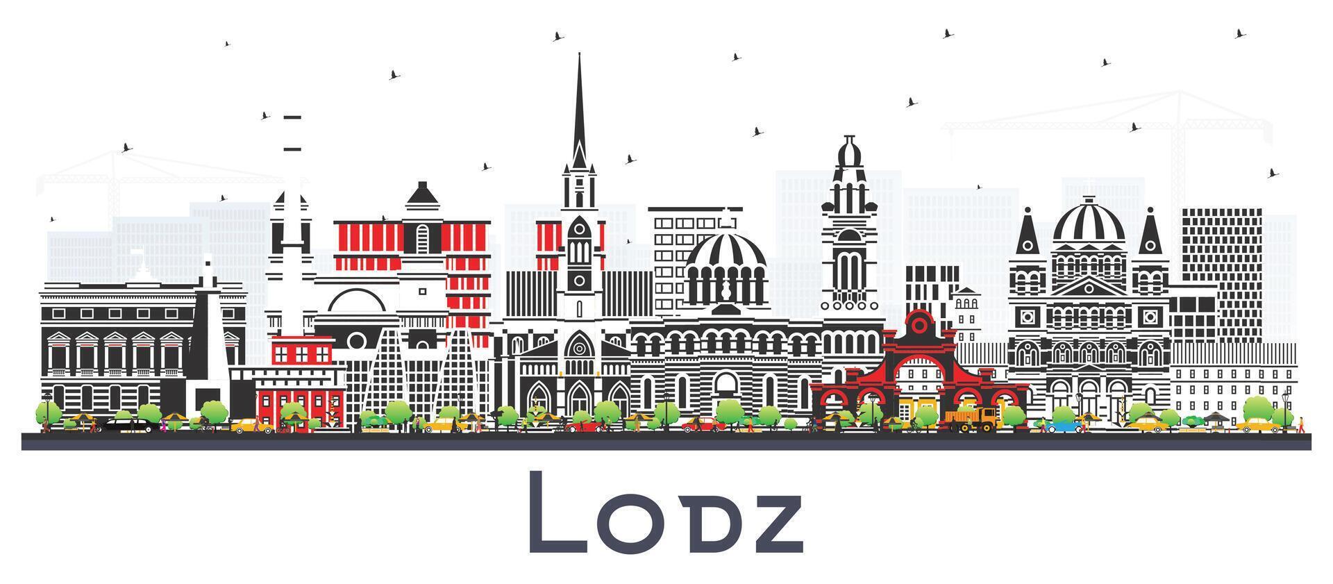 lodz polen stad horisont med Färg byggnader isolerat på vit. lodz stadsbild med landmärken. företag resa och turism begrepp med historisk arkitektur. vektor