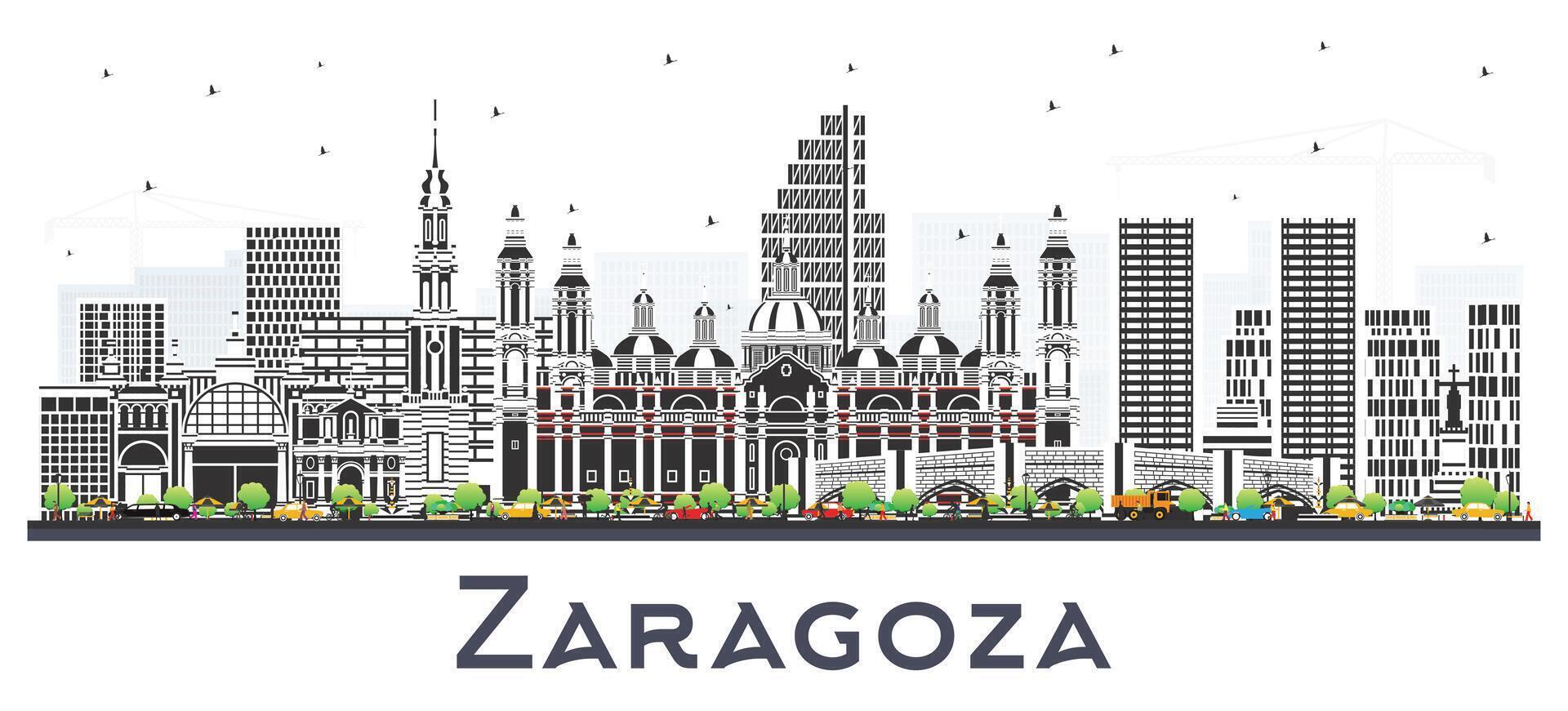 zaragoza Spanien stad horisont med Färg byggnader isolerat på vit. zaragoza stadsbild med landmärken. företag resa och turism begrepp med historisk arkitektur. vektor