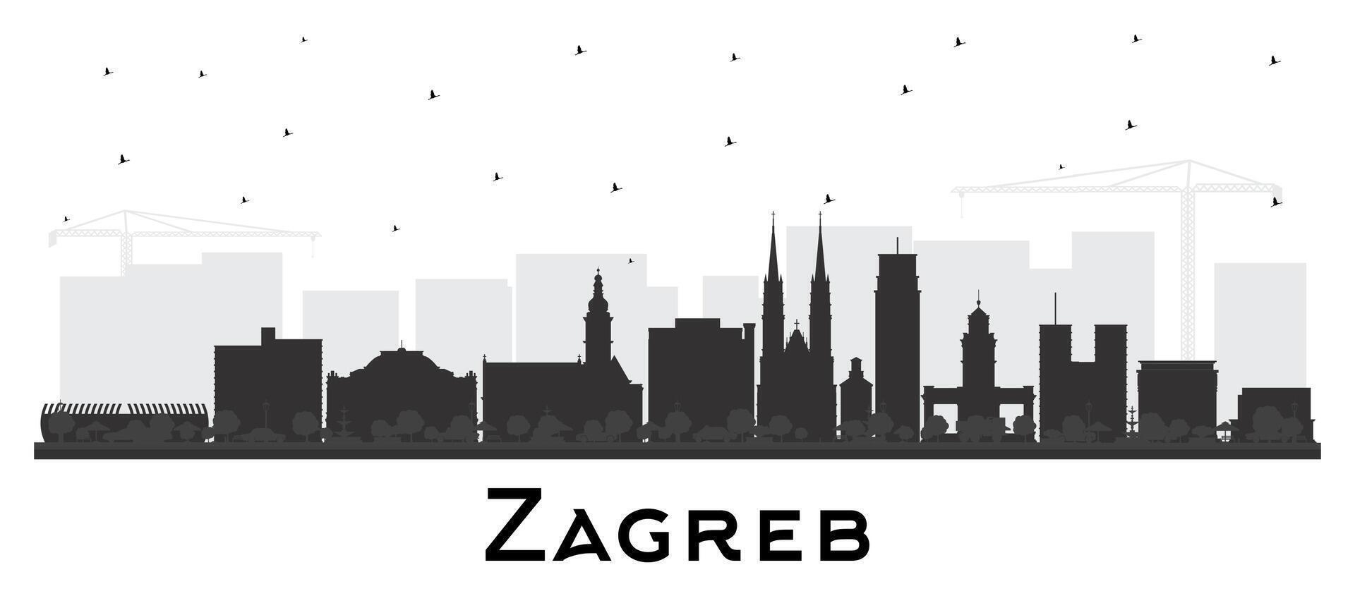 zagreb kroatien stad horisont silhuett med svart byggnader isolerat på vit. zagreb stadsbild med landmärken. företag resa och turism begrepp med historisk arkitektur. vektor
