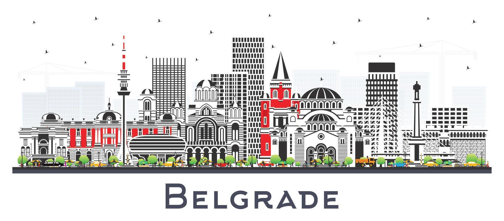 belgrad serbia stad horisont med Färg byggnader isolerat på vit. vektor illustration. belgrad stadsbild med landmärken. företag resa och turism begrepp med historisk arkitektur.