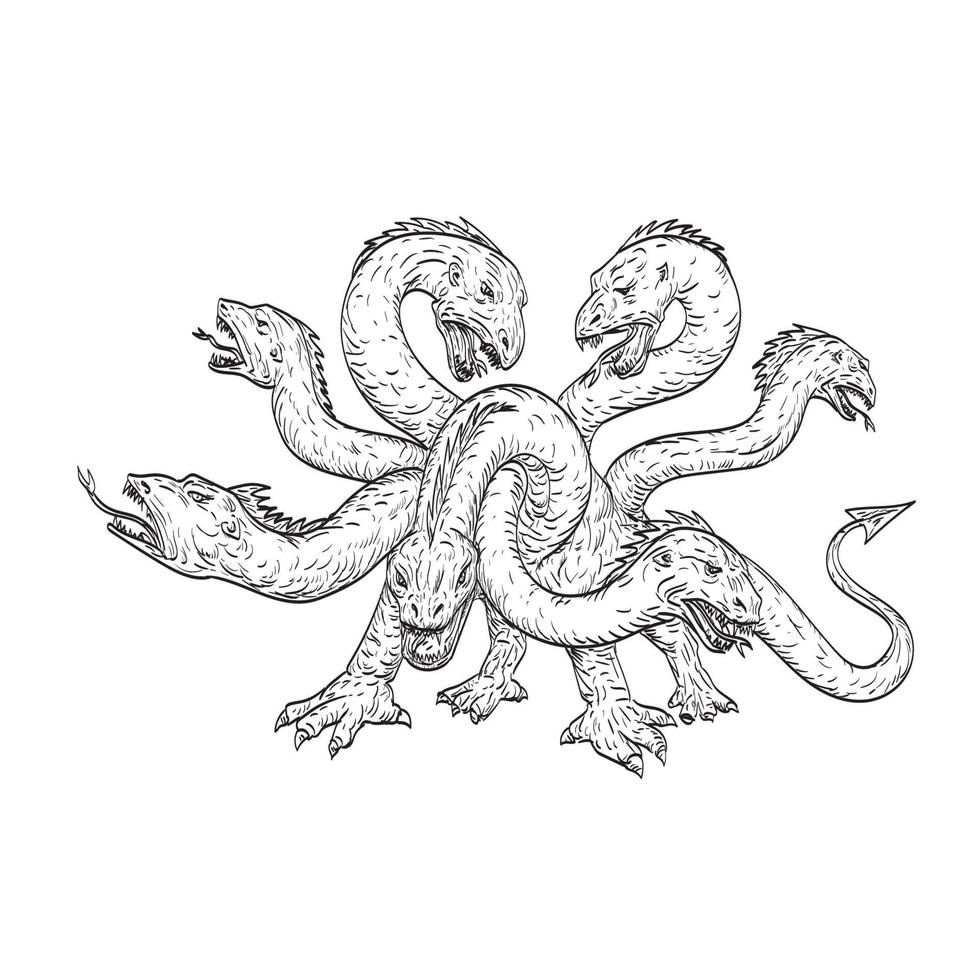 här framträder en mytisk drake i baskisk mytologi med sju huvuden i form av en ormteckning vektor