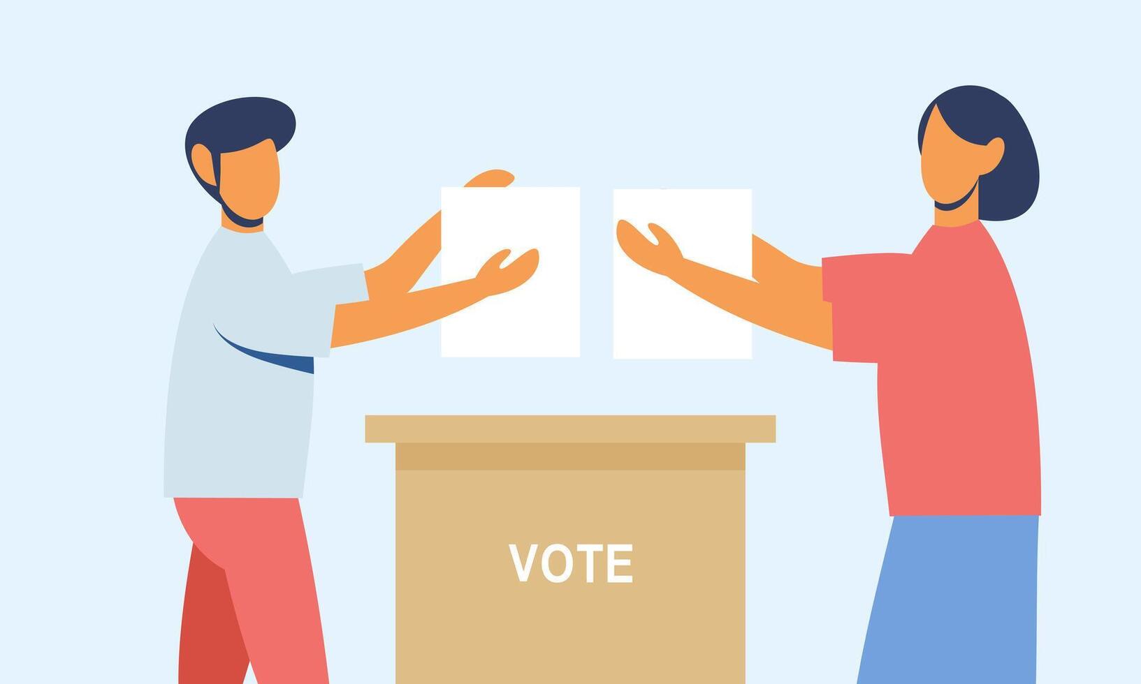 Polling Platz eben Vektor Illustration. Wähler Personen Gießen Stimmzettel Putten Papiere mit Abstimmung in