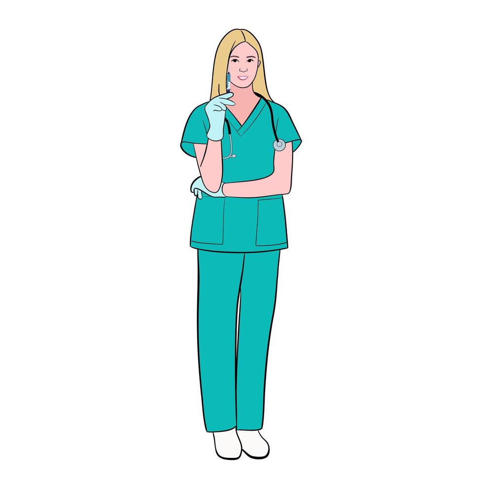 schön jung Krankenschwester Frau mit Spritze Injektion auf Weiß isoliert Hintergrund. vektor