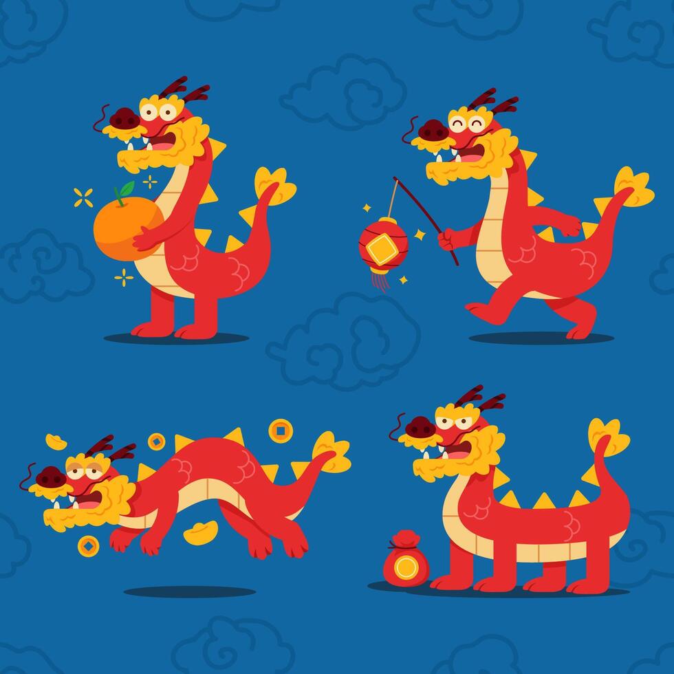 Chinesisch Drachen Karikatur Charakter vektor