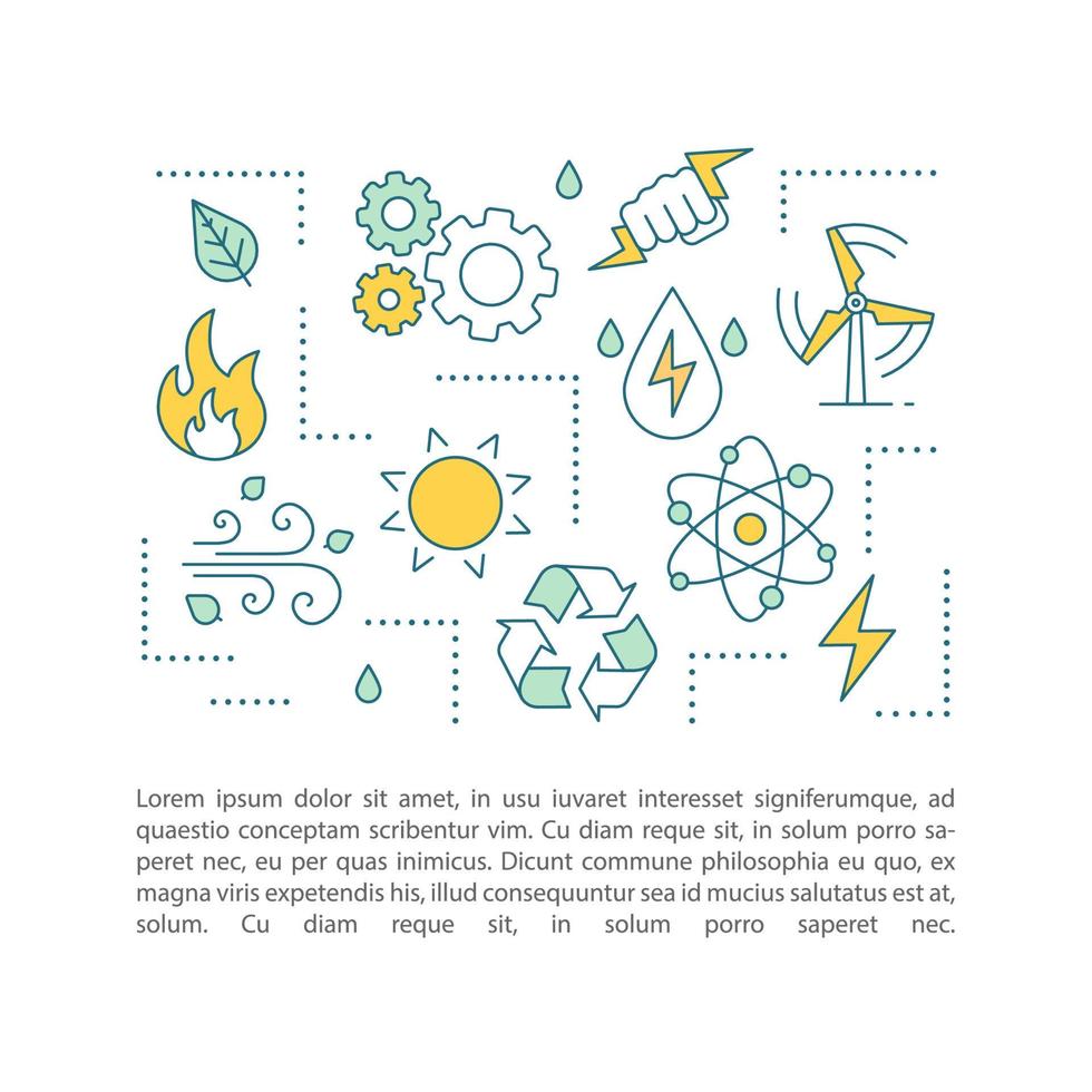 Öko-Energiekonzept lineare Illustrationen. Grüne Technologie. alternative Energie. Artikel, Broschüre, Magazinseitenlayout. dünne Liniensymbole mit Textfeldern. saubere Kraft. Vektor isolierte Zeichnung