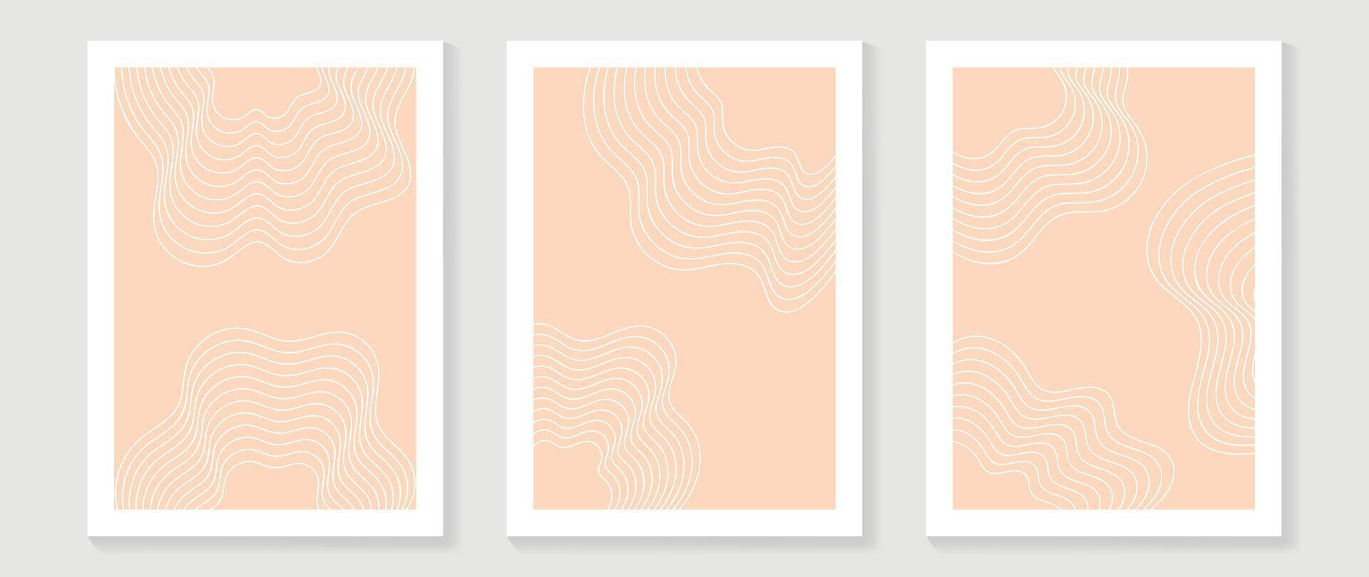 abstrakt linje konst bakgrund vektor. minimalistisk modern kontur teckning med vågig, kurva på beige Färg. samtida konst design illustration för tapet, vägg dekor, kort, affisch, omslag, skriva ut. vektor