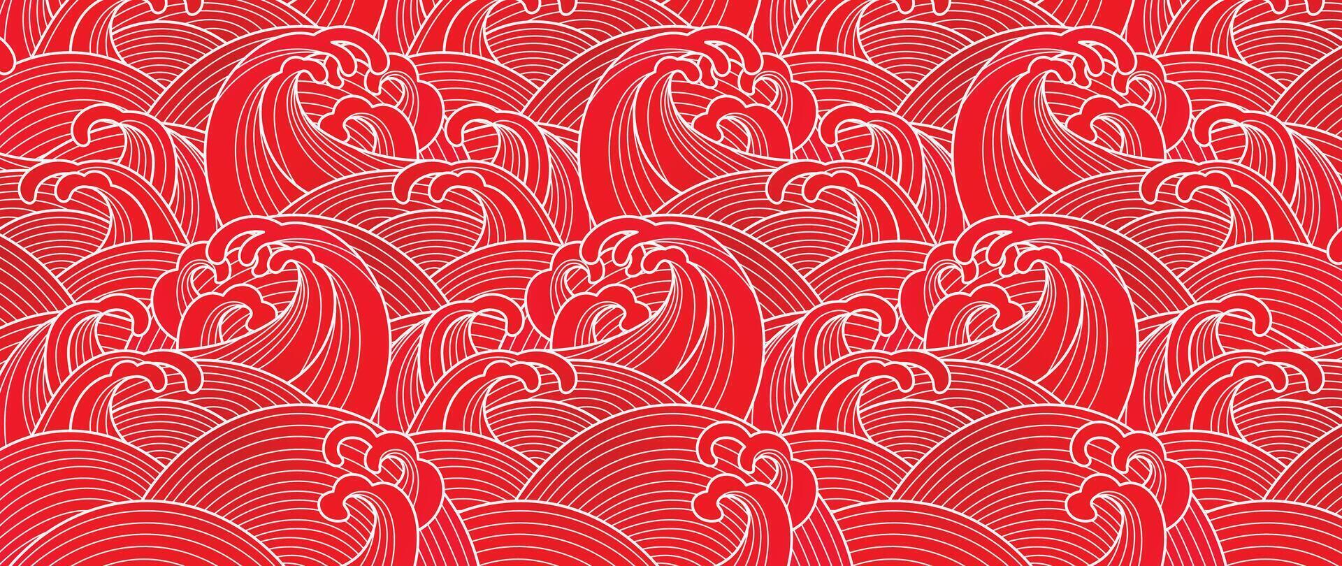 glücklich Chinesisch Neu Jahr Hintergrund Vektor. Hintergrund Design mit Chinesisch Meer Welle auf rot Hintergrund. modern Luxus orientalisch Illustration zum Abdeckung, Banner, Webseite, Dekor, Grenze, rahmen. vektor