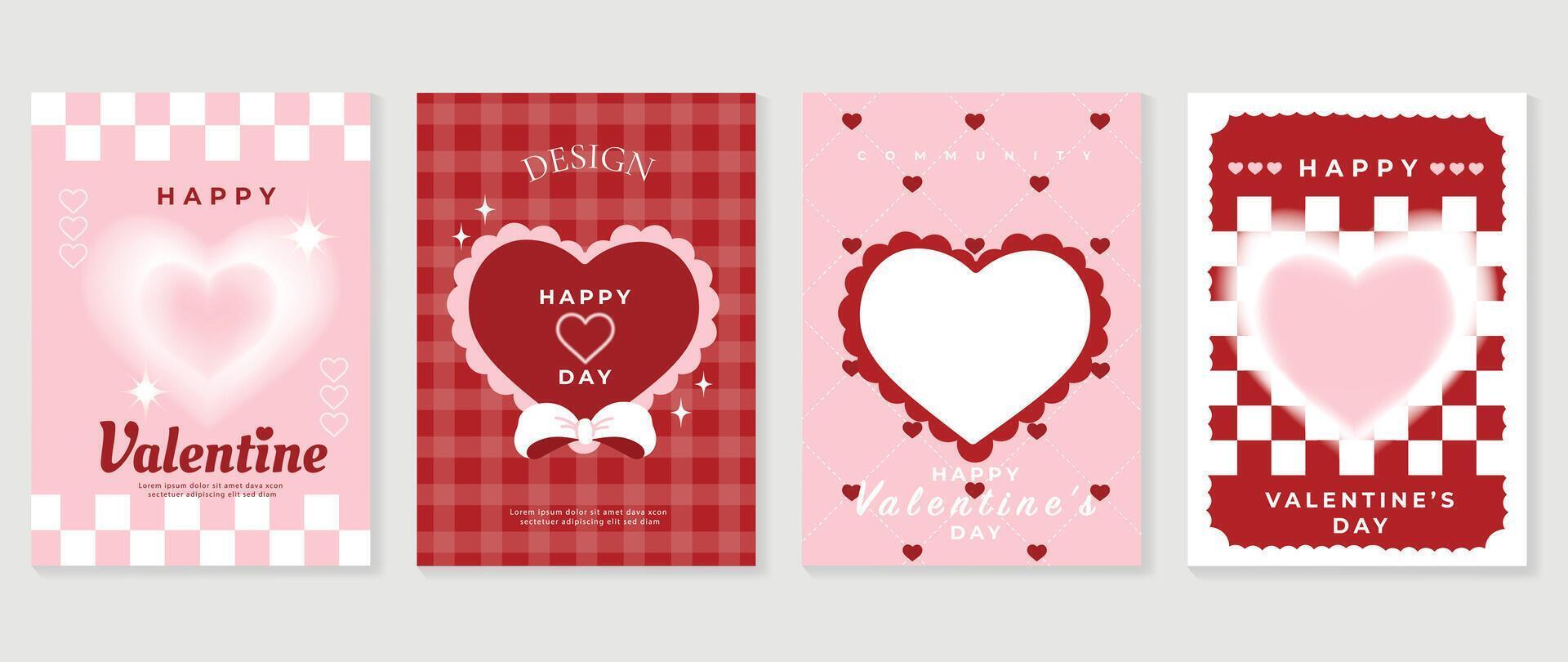 glücklich Valentinstag Tag Liebe Startseite Vektor Satz. romantisch Symbol Poster schmücken mit modisch Gradient Herz Pastell- bunt Hintergrund. Design zum Gruß Karte, Mode, Werbung, Banner, Einladung.