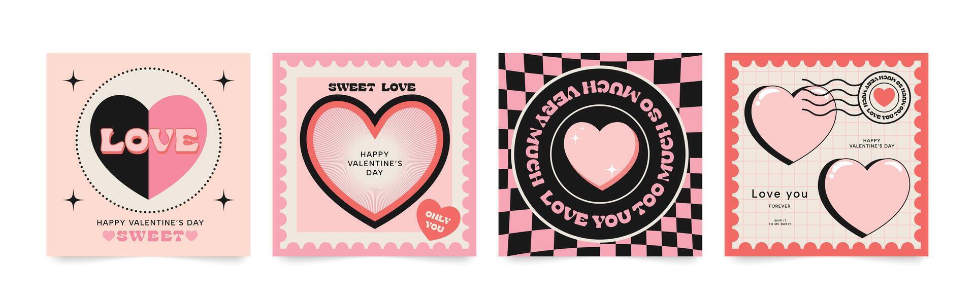 glücklich Valentinstag Tag Liebe Platz Startseite Vektor Satz. romantisch Symbol Hintergrund von geometrisch gestalten Muster, Herz geformt Symbol. Liebe Illustration zum Gruß Karte, Netz Banner, Paket, Abdeckung, Stoff.