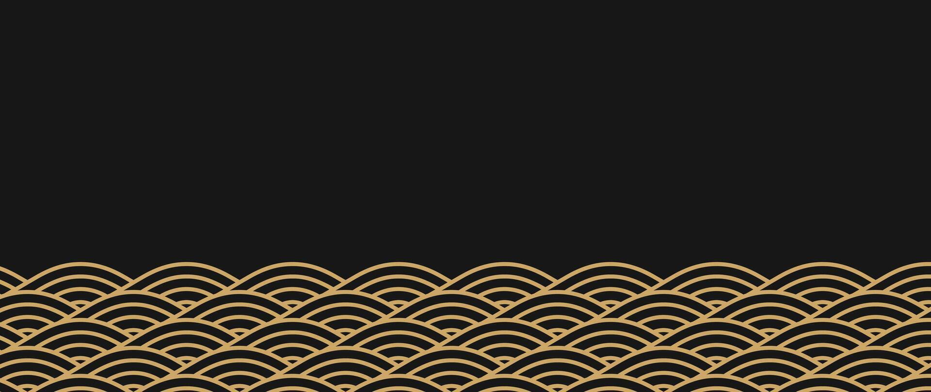 japanisch Gold Welle Hintergrund Vektor. Hintergrund Design mit Gold und schwarz Ozean Welle Muster Hintergrund. modern Luxus orientalisch Illustration zum Abdeckung, Banner, Webseite, Dekor, Grenze. vektor