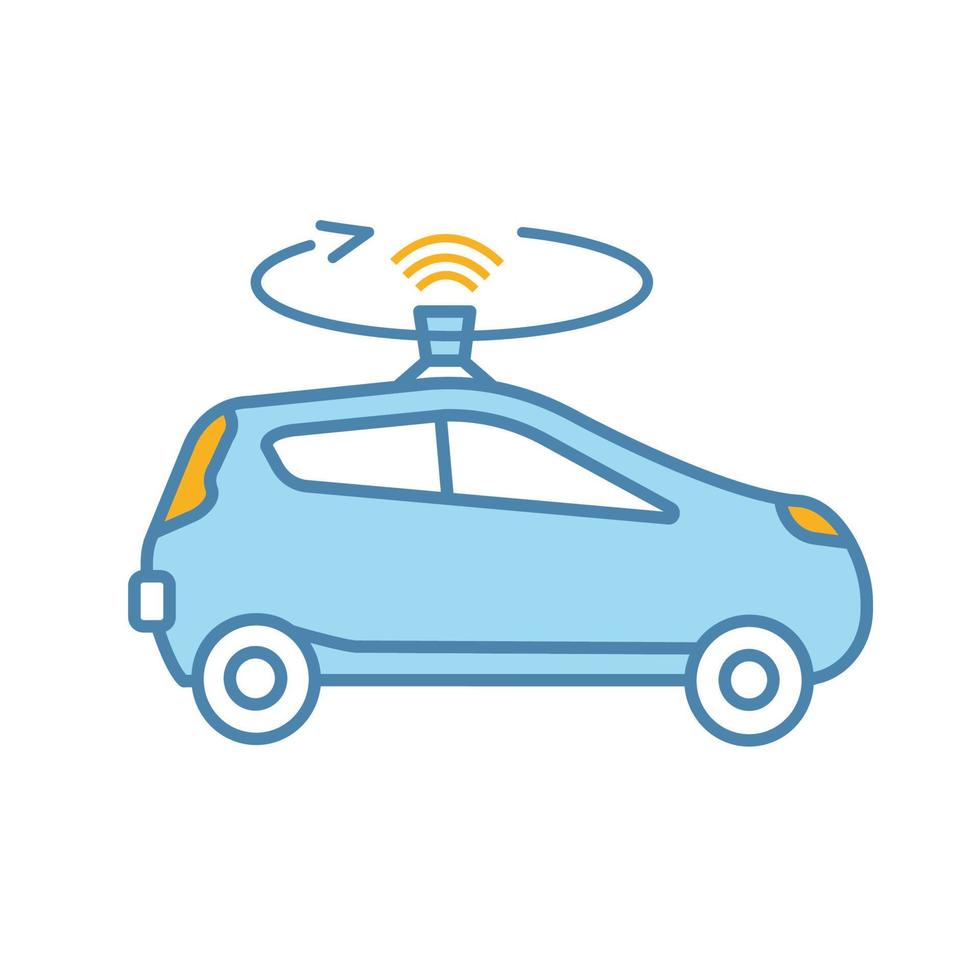 autonom bil med lidar färgikon. smart bil med taksensor eller kamera. intelligent auto med autopilot. självkörande bil. förarlöst fordon. isolerade vektor illustration