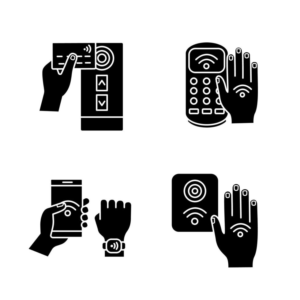 NFC-Technologie-Glyphen-Symbole gesetzt vektor