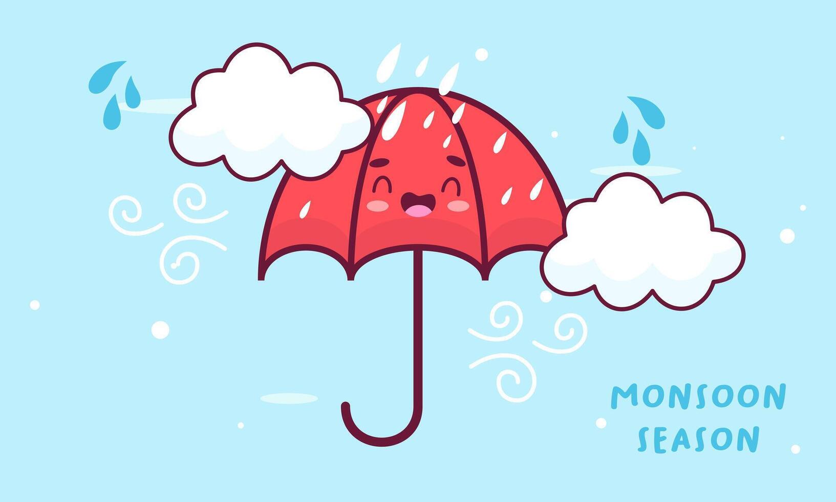 monsun säsong illustration med paraplyer vektor