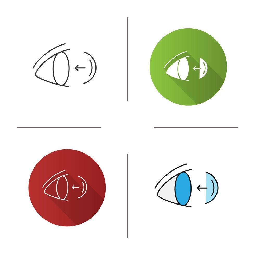 Augenkontaktlinsen auf Symbol setzen. flaches Design, lineare und Farbstile. isolierte vektorillustrationen vektor