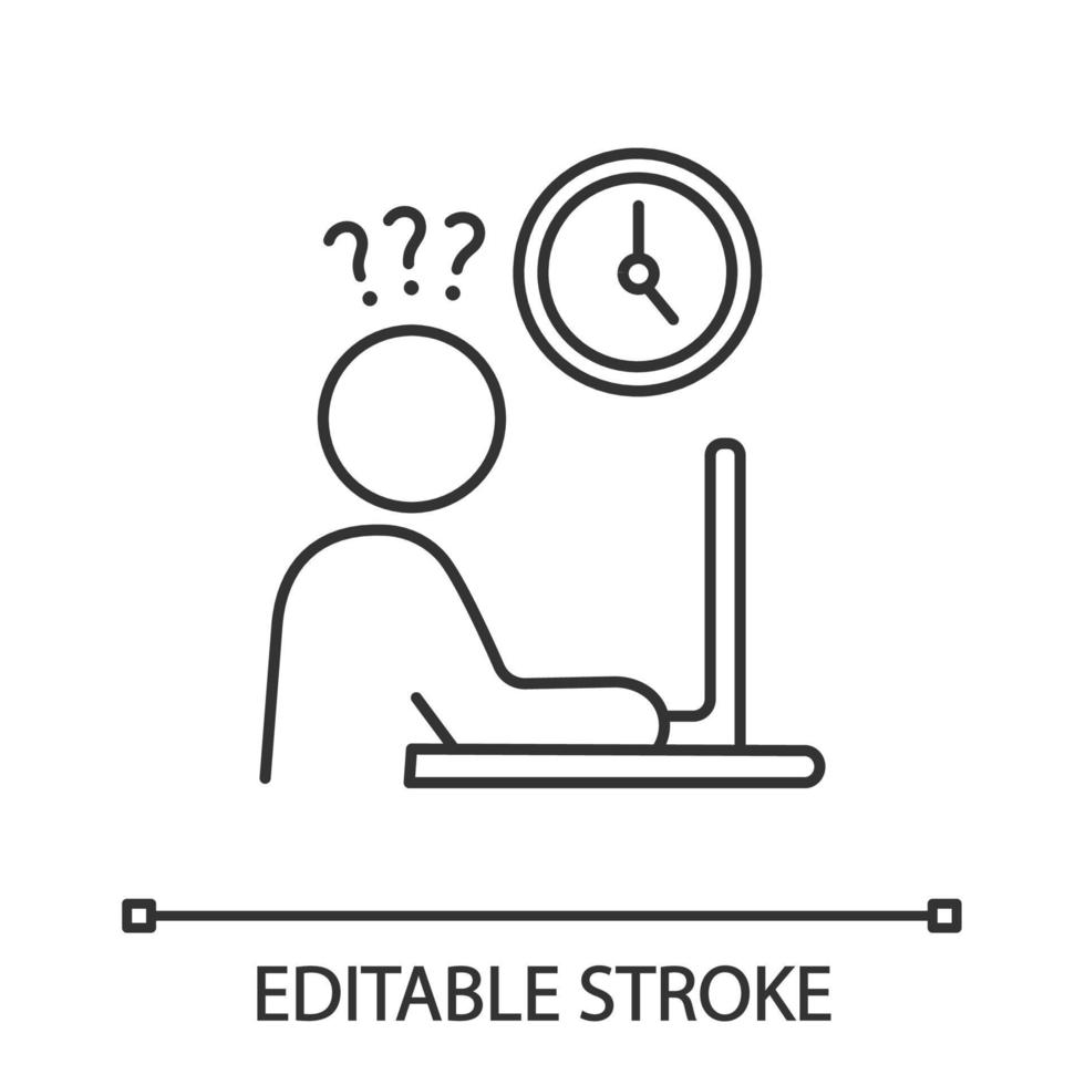 lineares Symbol für die Arbeit Eile. beruflicher Stress. dünne Linie Abbildung. Zeitmangel. Überarbeitung. Verhaltensstresssymptome. Kontursymbol. Vektor isolierte Umrisszeichnung. bearbeitbarer Strich