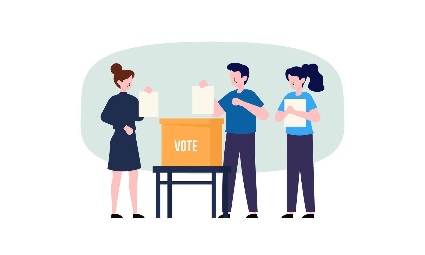 polling plats platt vektor illustration. väljarna personer gjutning omröstningar sätta papper med rösta in i