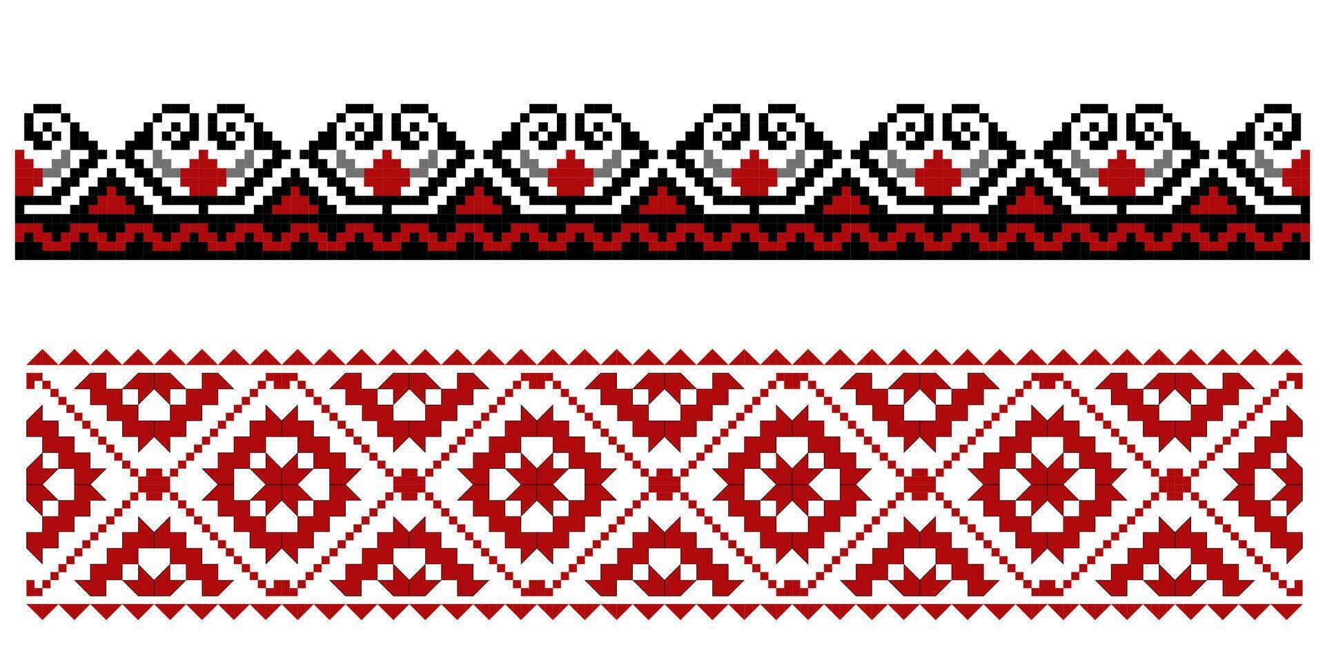 einstellen von editierbar bunt nahtlos ethnisch ukrainisch traditionell Kreuz Stich Muster zum Stickerei Stich. Blumen- und geometrisch Ornamente. Vektor Illustration