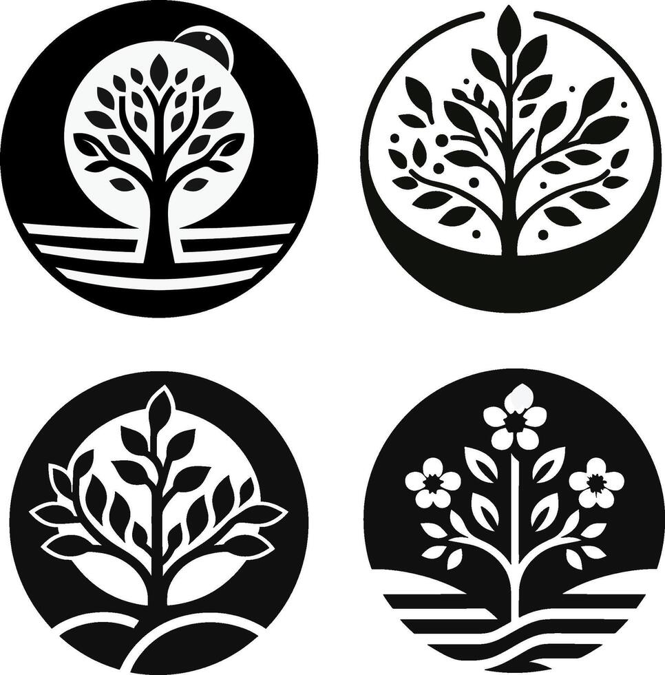 Baum Linie Symbol. einfach minimalistisch Pflanzen, organisch geometrisch abstrakt Formen Blätter und Bäume einstellen von Vektor Schönheit Baum Logos