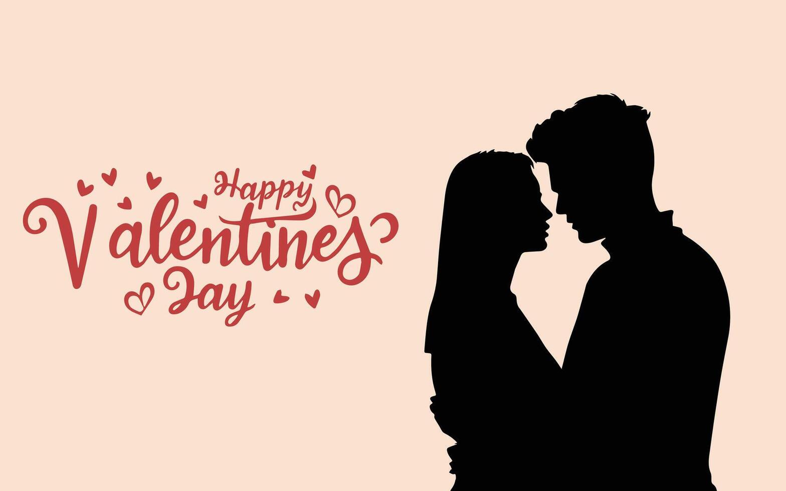 Silhouette von Paar Mann und Frau, glücklich Valentinsgrüße Tag Beschriftung Kalligraphie, Vektor Illustration