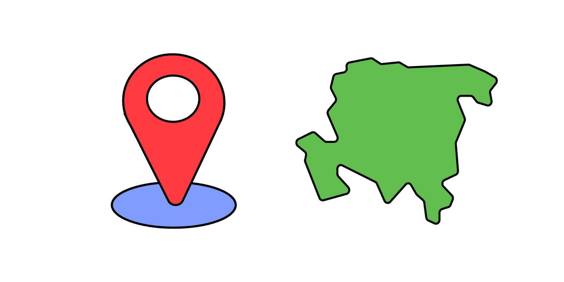 Karta med stift. röd riktning pekare på vikta stad Karta, gps navigering och resa plats vektor placera Sök klistermärke 3d ikon