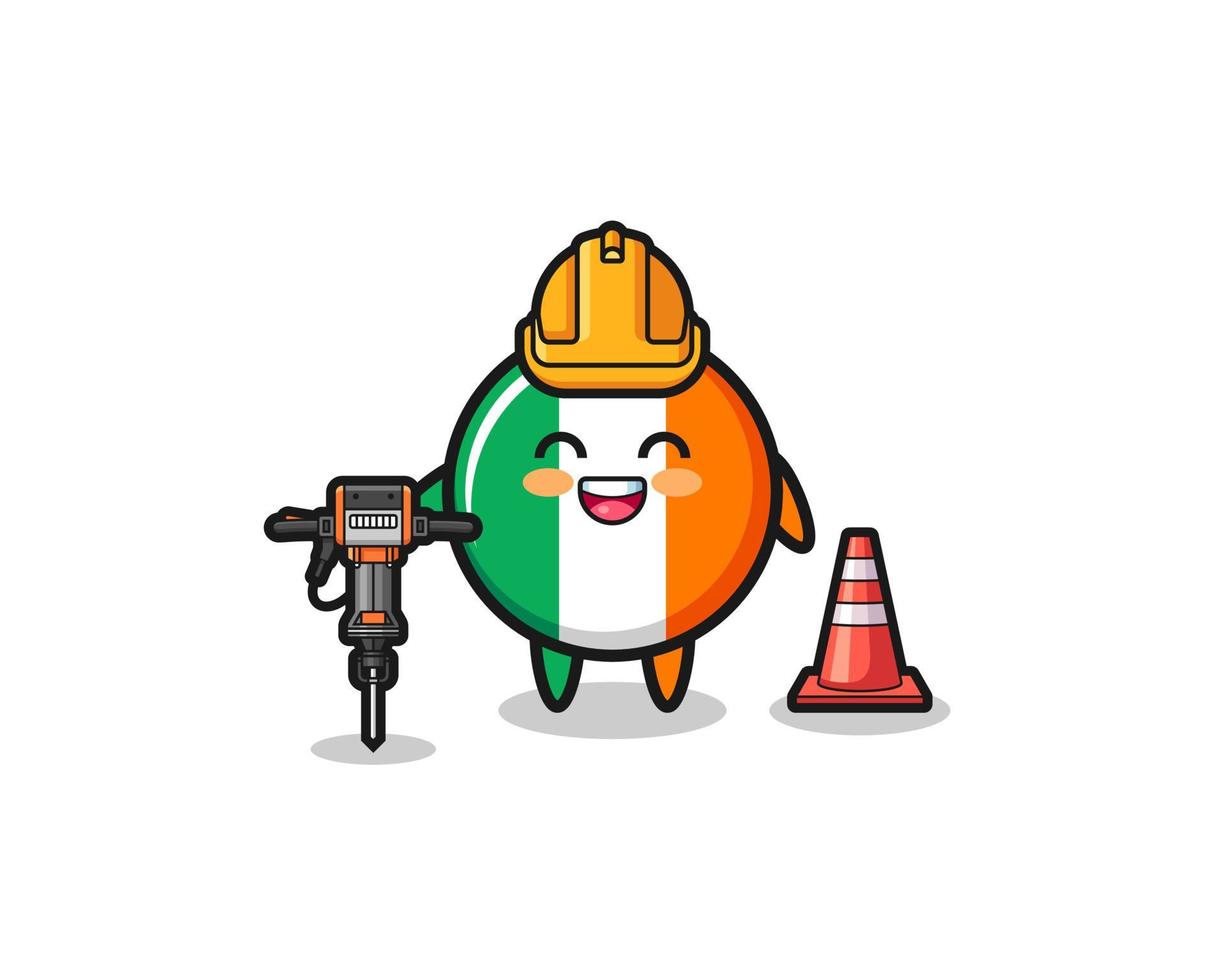 Straßenarbeiter-Maskottchen von Irland-Flagge mit Bohrmaschine vektor