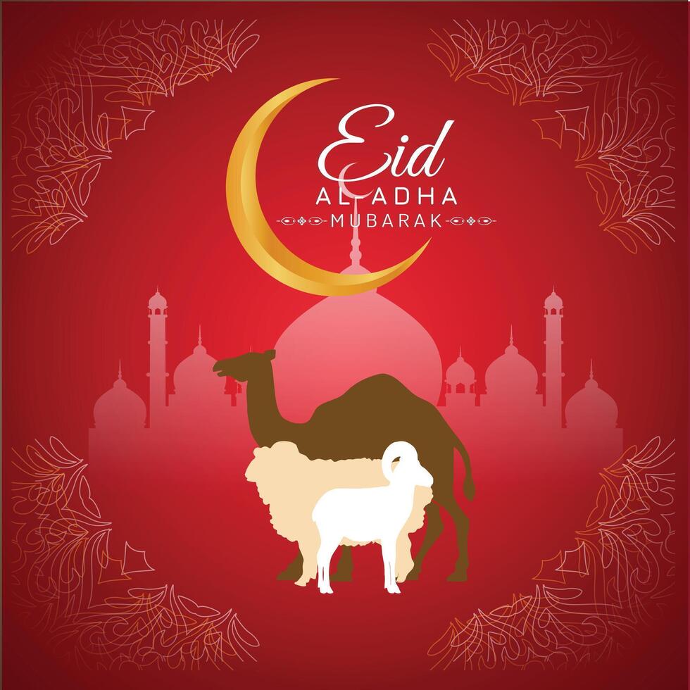 eid ul adha Banner einzigartig Design, Bakra eid Moschee und Ziege, Kamel, Vektor Kunst