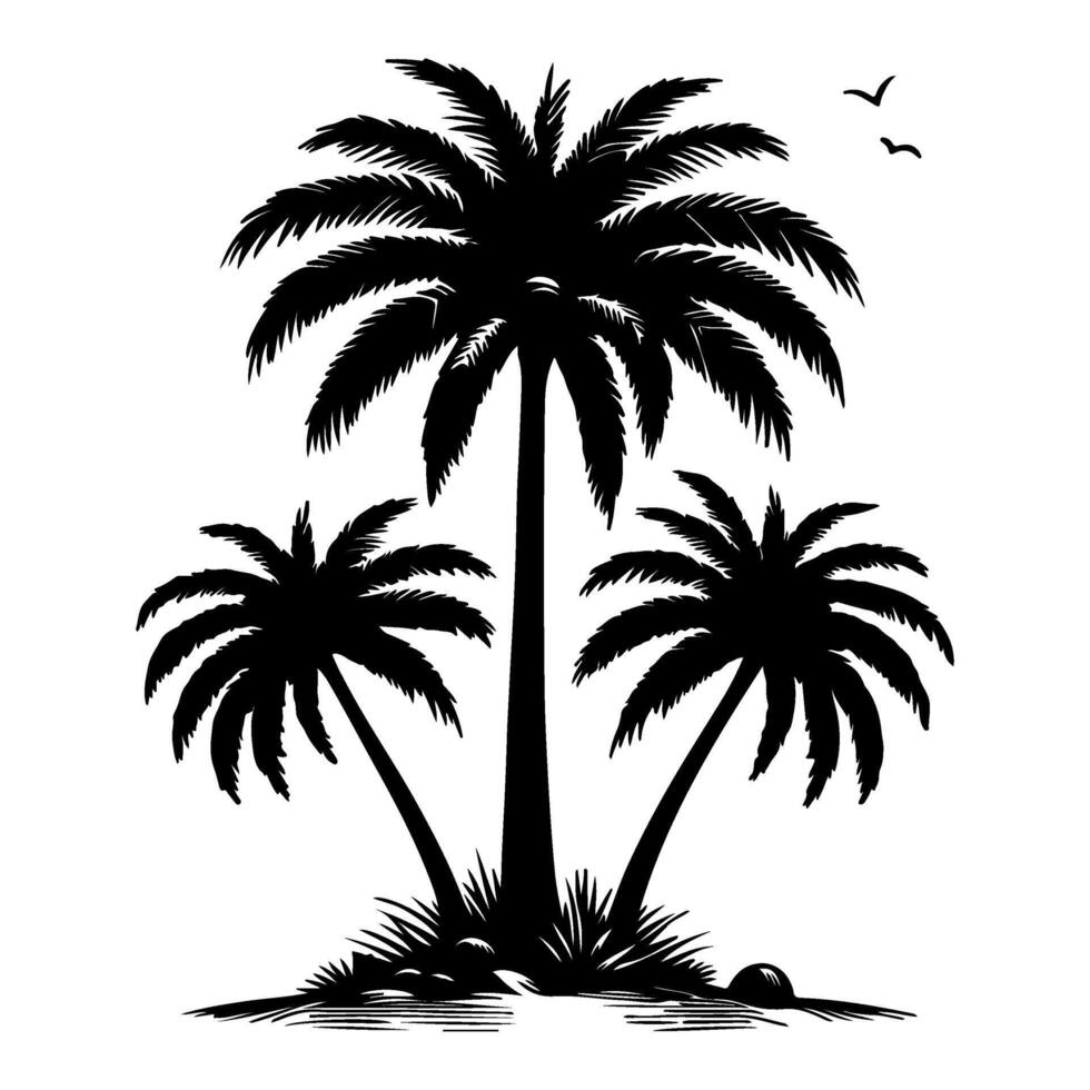 Palme oder Kokosnuss tropisch Baum Silhouette, Hand Zeichnung schwarz Linie Gekritzel skizzieren Stil Vektor Illustration