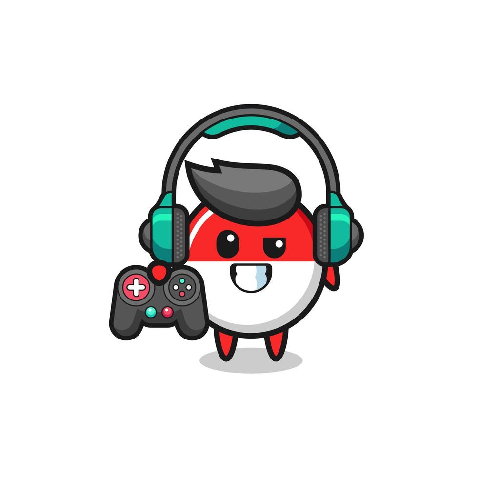 Indonesien-Flagge-Gamer-Maskottchen mit einem Gamecontroller vektor