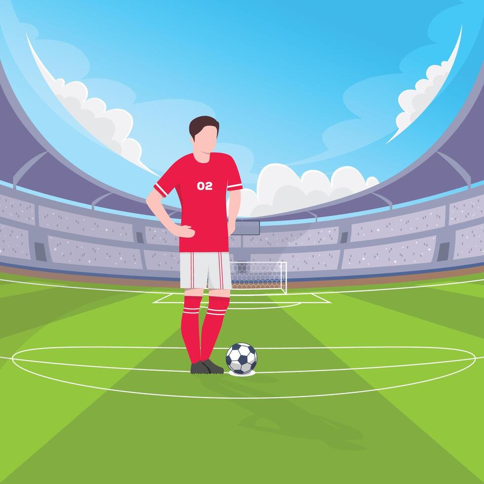Fußball Spieler Stehen auf Stadion Illustration Vorlage vektor