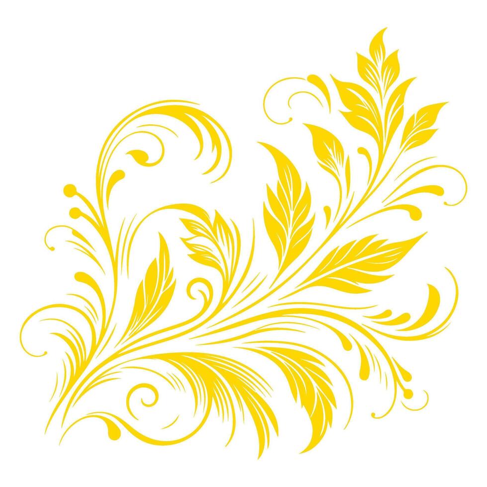 ai genererad hand dra av skön blommig prydnad guld löv. kontur blomma blad. blommig design element vektor