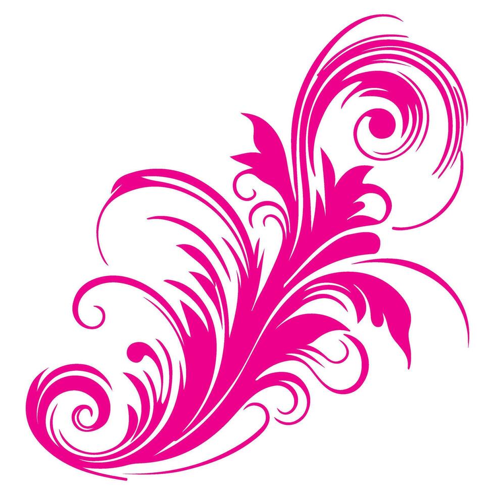 ai generiert elegant wirbelt Damast mit Blumen- Hand zeichnen Rosa Linie Stil Element Illustration isoliert auf Weiß Hintergrund vektor