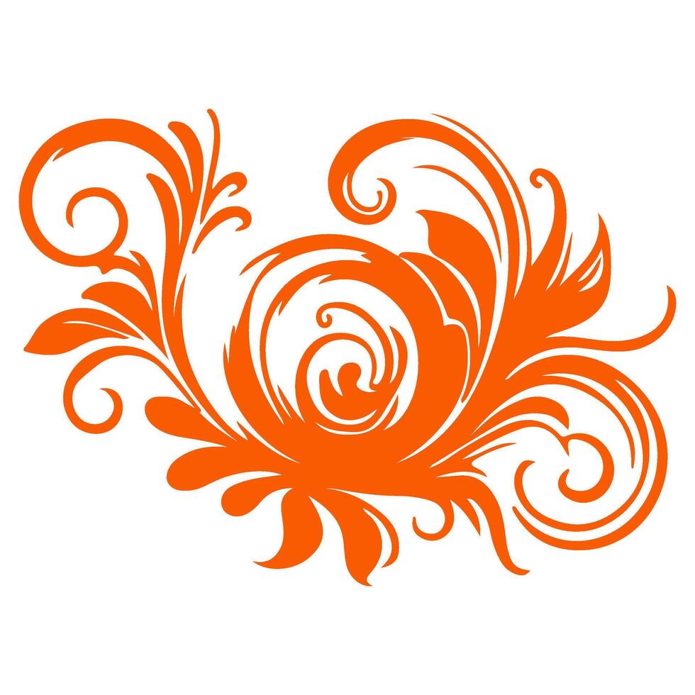 ai generiert elegant wirbelt Damast mit Blumen- Hand zeichnen Orange Linie Stil Element Illustration auf Weiß Hintergrund vektor