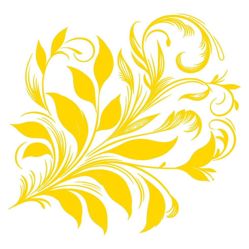 ai generiert Hand zeichnen von schön Blumen- Ornament Gold Blätter. Kontur Blume Blatt. Blumen- Design Element Vektor