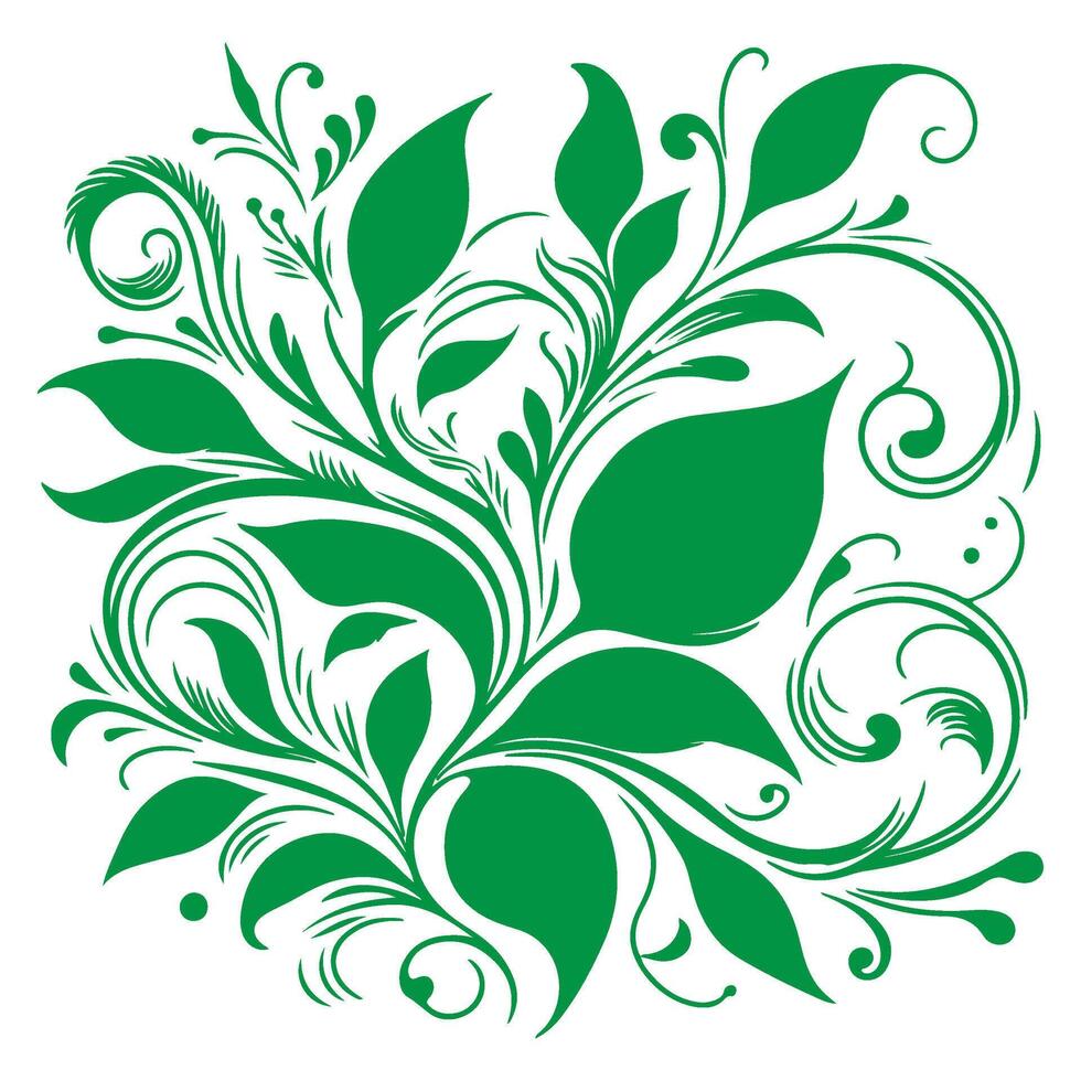 ai generiert Hand zeichnen von schön Blumen- Ornament Grün Blätter und Kontur Blume Blumen- Design Element Vektor