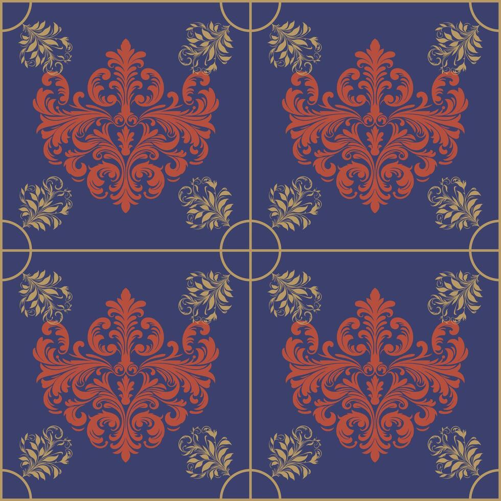 damast- tyg textil- sömlös mönster lyx dekorativ dekorativ blommig årgång fyrkant stil. ridå, matta, tapet, Kläder, omslag, textil- vektor