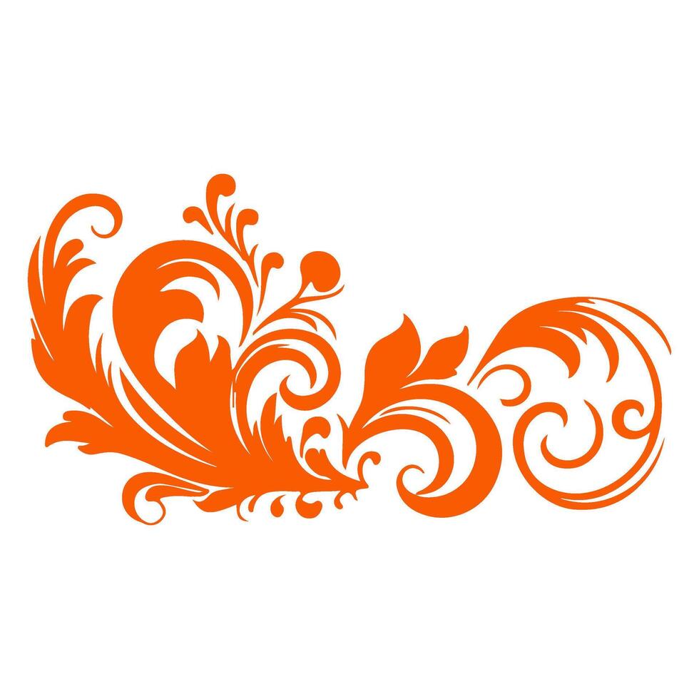 ai generiert elegant wirbelt Damast mit Blumen- Hand zeichnen Orange Linie Stil Element Illustration auf Weiß Hintergrund vektor