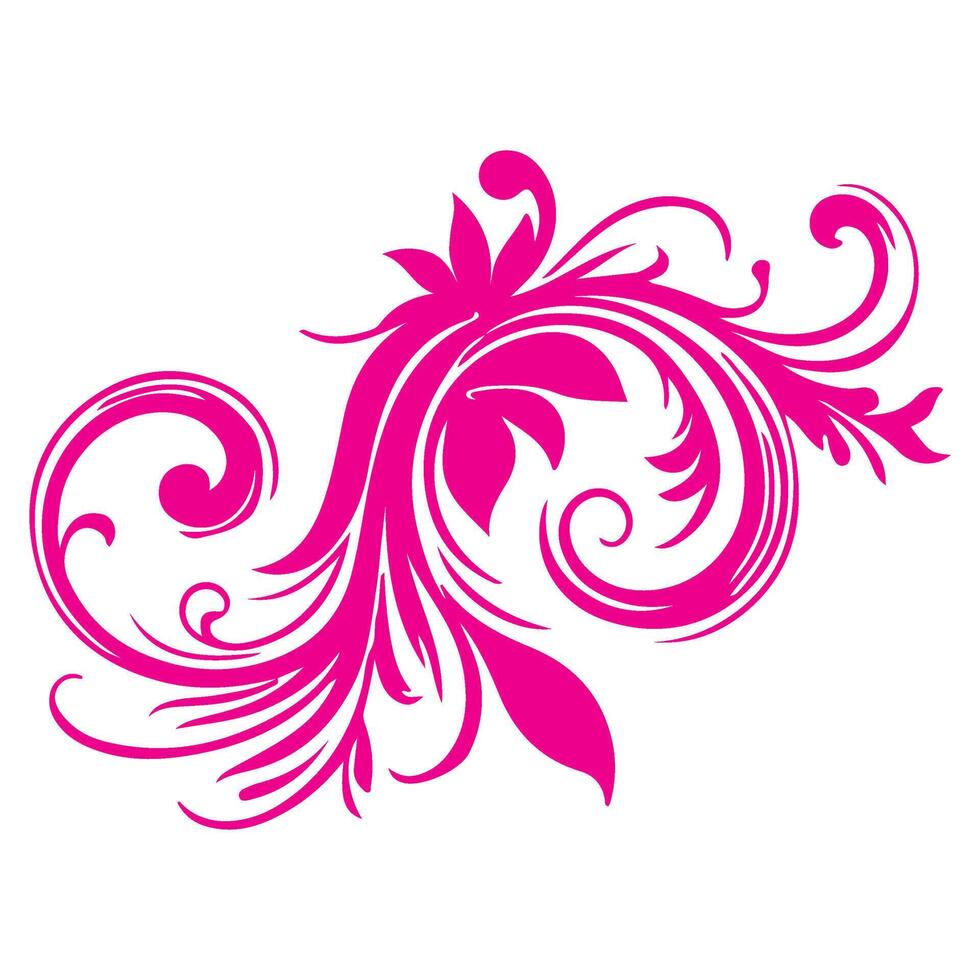 ai genererad elegant virvlar damast- med blommig hand dra rosa linje stil element illustration isolerat på vit bakgrund vektor