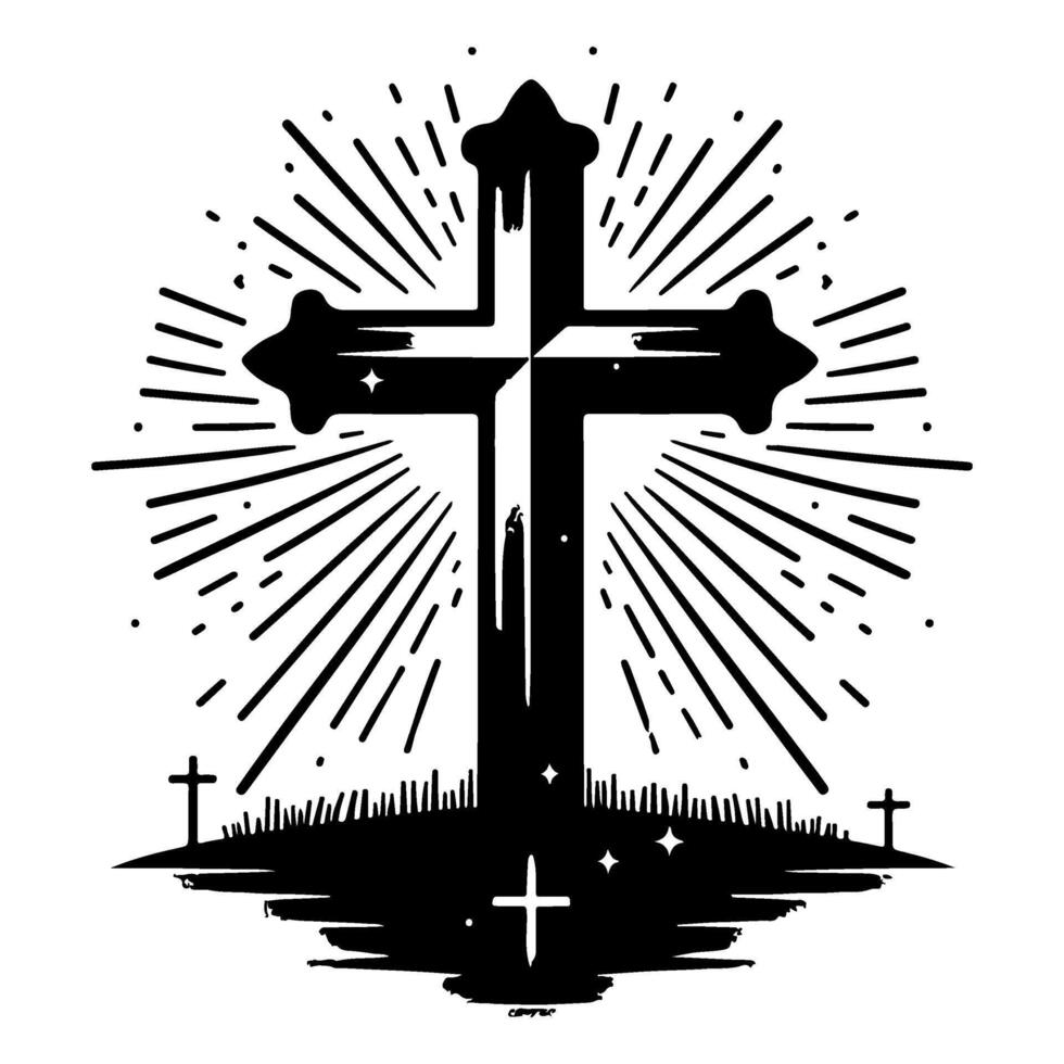 Religion Christian Kreuz Symbol Symbol eben Stil. Hand gezeichnet schwarz Linie skizzieren Grunge Kreuz Vektor Illustration