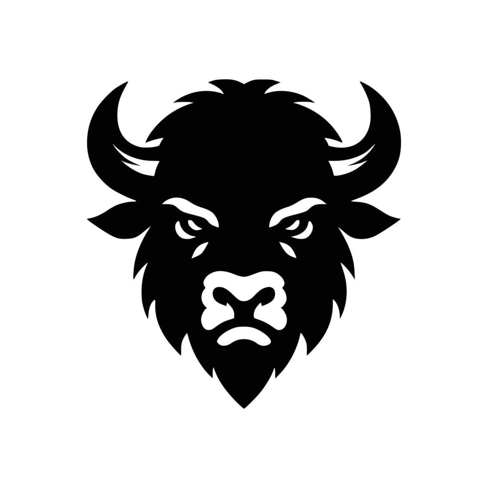 silhuett av ett arg bison huvud och ansikte isolerat på en vit bakgrund vektor