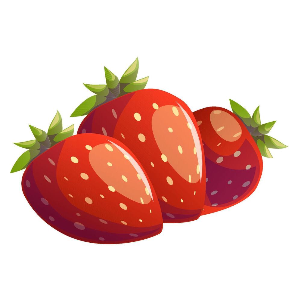 jordgubb röd sommar frukt, vit bakgrund. vektor grafisk illustration. vegetarian Kafé skriva ut, affisch, kort. naturlig, organisk efterrätt ljuv, färsk bär