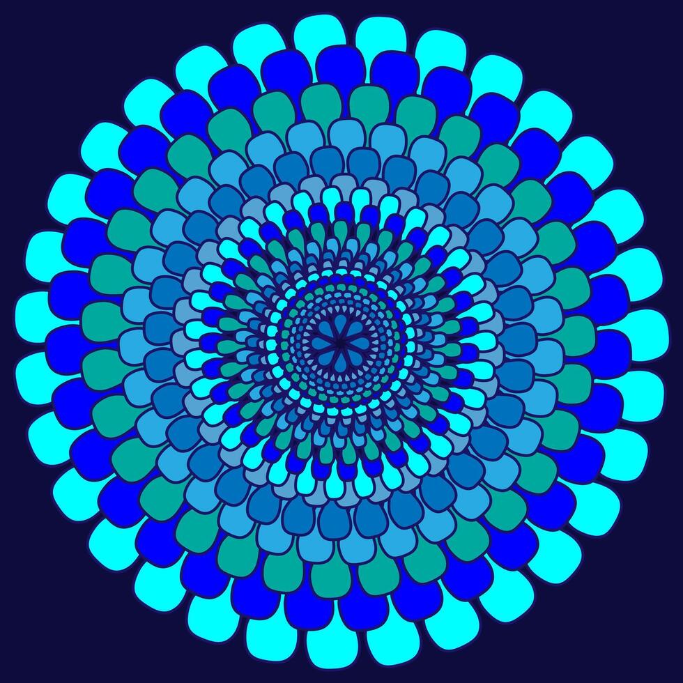 Vektor Mandala im das bilden von ein abstrakt Muster gelegen im ein Kreis auf ein Blau Hintergrund
