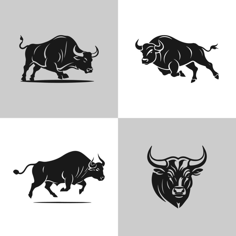 aggressiv tjur logotyp ikon uppsättning. premie vektor design illustration. svart tjur logotyp uppsättning på bakgrund