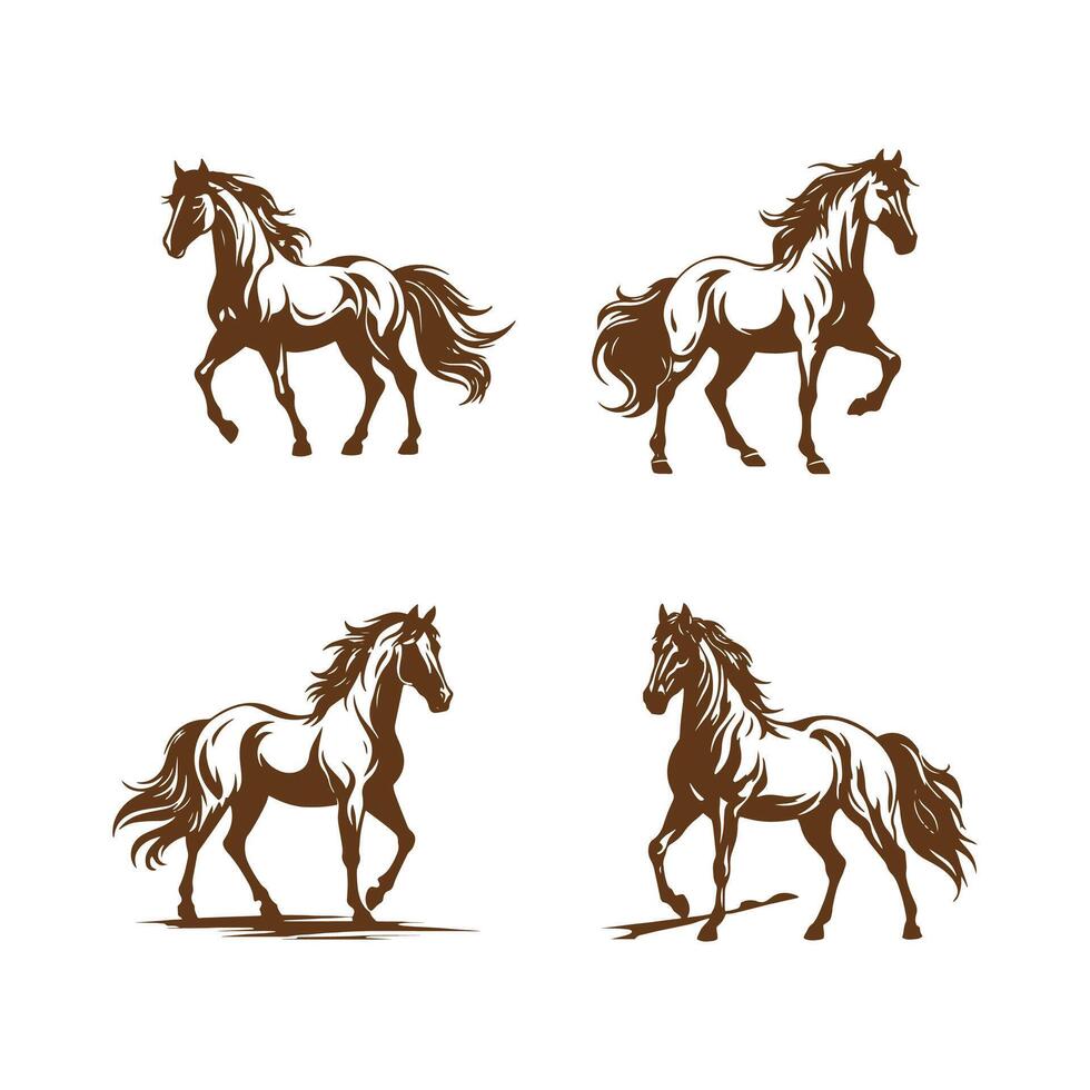 Hengst Pferd Symbole einstellen isoliert auf Weiß Hintergrund und Vektor Illustration Silhouette