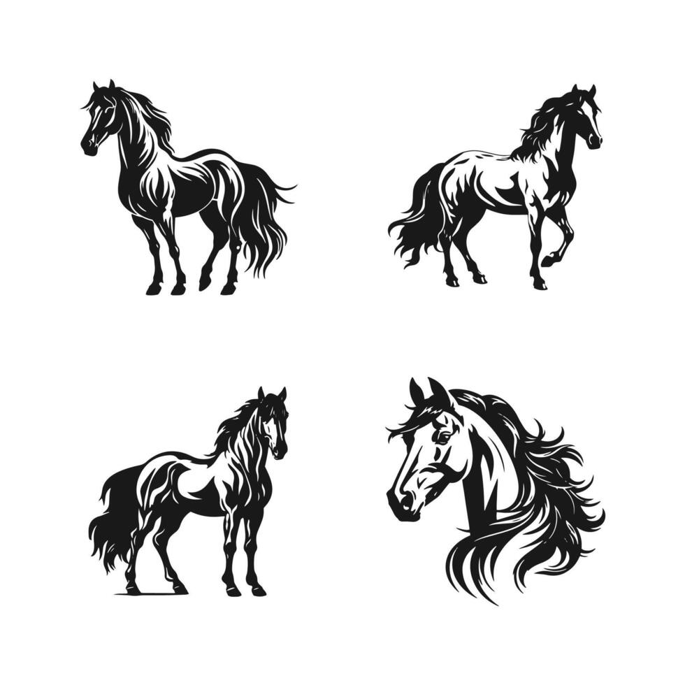 häst ikoner uppsättning isolerat på vit bakgrund och vektor illustration silhuett