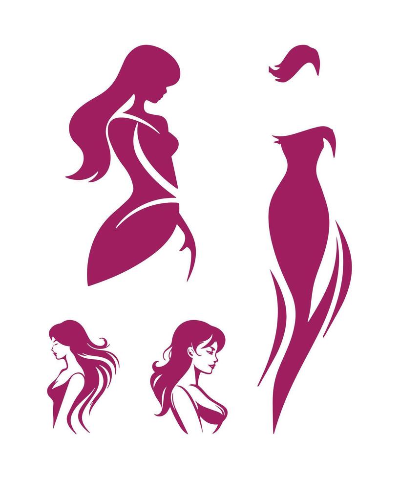 Mädchen Logo Symbol einstellen Prämie Silhouetten Design Frau Mode Konzept vektor