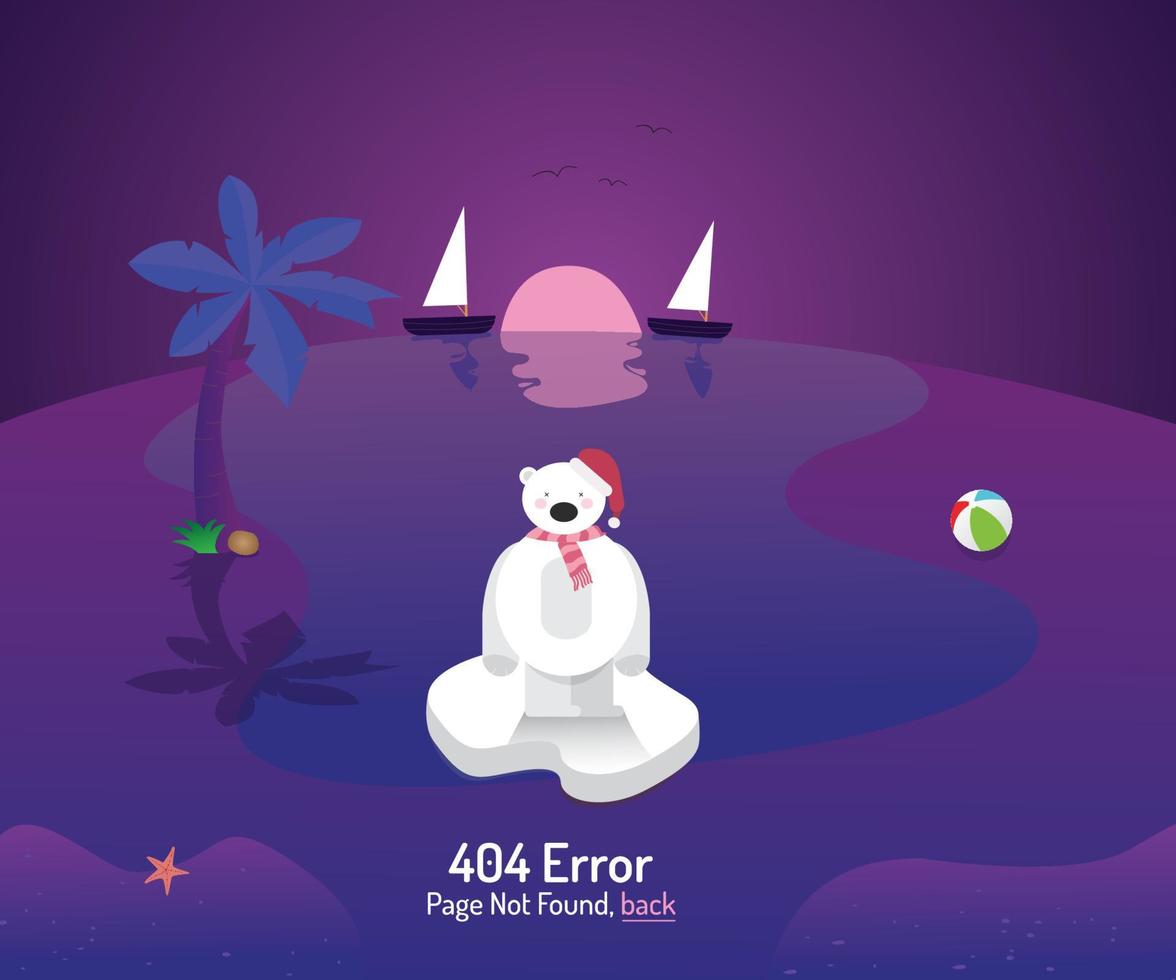 404-Fehlerseite mit Eisbären, die an Stränden verlegt wurden vektor